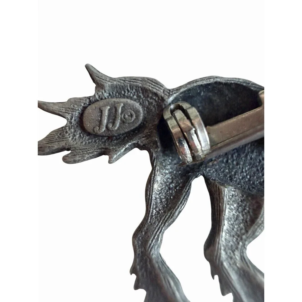 Vintage JJ Jonette Unicorn Brooch Silver Tone 2” Fantasy Pin Signed Mythical